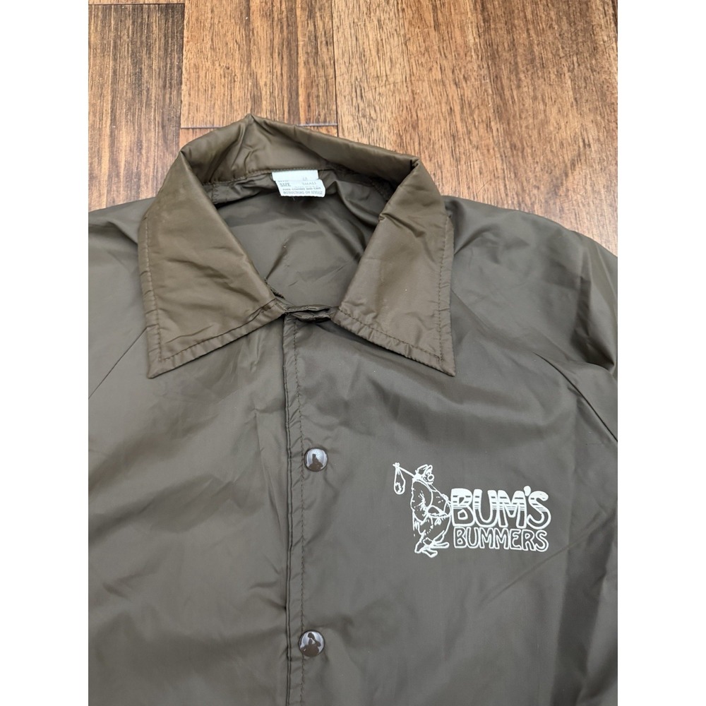 Vintage Jacket 1970s Nylon Windbreaker Small Bums Bummer Green Brown - Picture 2 of 6